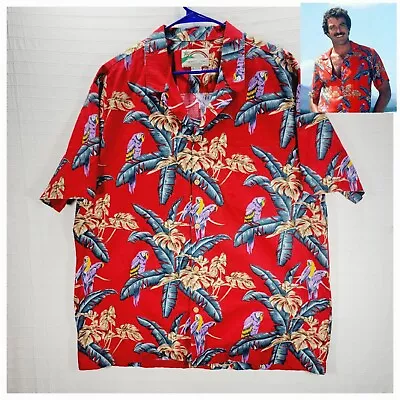 VTG Paradise Found Shirt Mens XXL Red Magnum PI Parrot Hawaiian Floral Made USA • $34.77