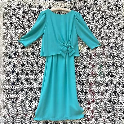 70s Miss Elliette Aqua Big Bow Dress M • $65