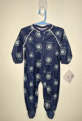MLB Seattle Marines Coverall Pajama Footie Baby Size 6-9 Months Zip Up Baseball • $13.99