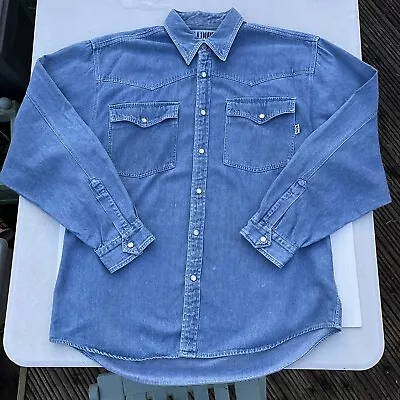 £23.99 • Buy Vintage Lee Cooper Ranch Western Blue Denim Pearl Snap Shirt Size M