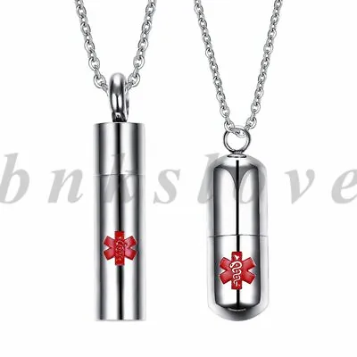 2pcs Stainless Steel Capsule Medical ID Pendant Locket Necklace For Men Women • $12.99