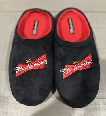 Men's Budweiser Black/Red Brand Logo Plush Soft Clog Slippers Size 10/11 Used • $12