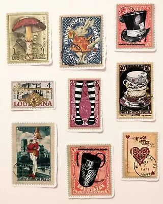 Alice In Wonderland. 9 Vintage Look Wonderland Post Stamps *Stickers/Decals (C) • $5.99