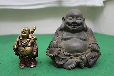 2X Vintage Plastic Material Laughing Buddha Figurines • £19.95