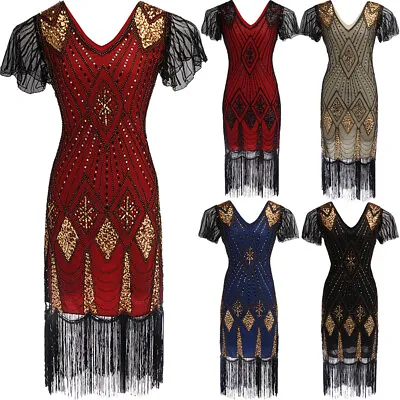£28.66 • Buy Plus Size 1920's Gatsby Party Flapper Charleston Sequin Fringed Evening Dress UK