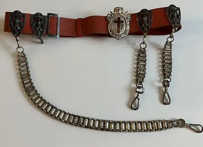 Knights Templar Sword Belt & Buckle Red Leather With Sword Hangers Free Mason • $199.99