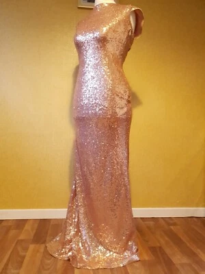 £34.99 • Buy GODDIVA Gold Sequin Cowl Back Maxi Dress Size 12 Evening Long Party Backless #B8
