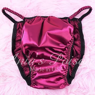 Sissy Satin Panties For MEN - Magenta Wetlook String Bikini Or Bra Or Skirt • $16.19