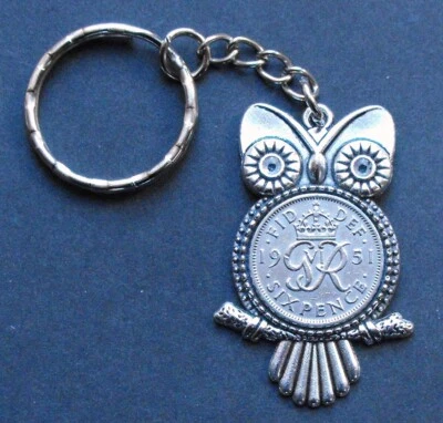 £2.95 • Buy 1951 72nd Birthday Lucky Sixpence Owl Charm Coin Keyring Free Gift Present Bag X
