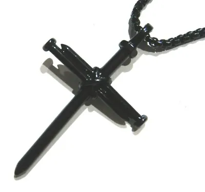 BLACK NAILS CROSS PENDANT Gothic Crucifix Crux Stakes Staves Dark Metal Chain U5 • $6.99