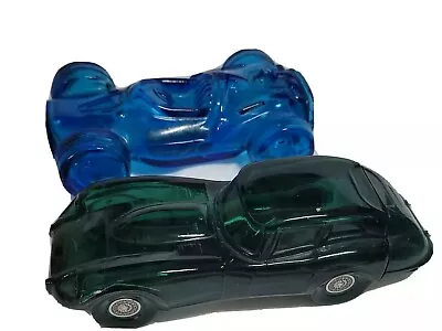 Avon Vintage Green Jaguar And  Blue Glass Race Car Decanter Set • $6.99