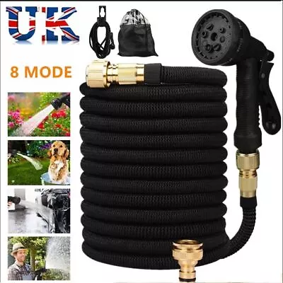 Heavy Duty Expandable Garden Hose Pipe Flexible With Water Spray Gun 25-100FT UK • £13.98