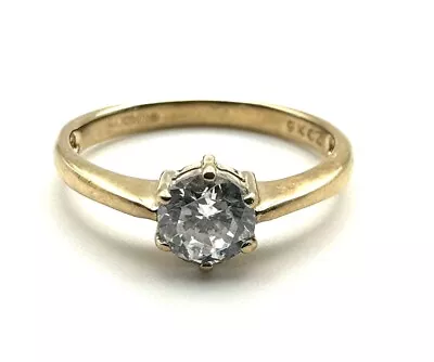 9ct Gold Sparkly Solitaire Ring 9K Yellow Gold Stone Set Solitaire Ring For Her • £79