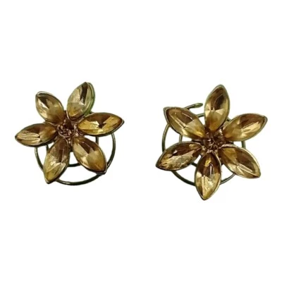 $19.99 • Buy Pair Wedding Bridal Amber Rhinestone Flower Twist Spiral Hair Pins Clips Hairpin
