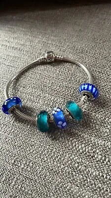 Authentic PANDORA Bracelet W/ 5 Murano Glass Charms Marked  ALE 925 Sterling • £111.91
