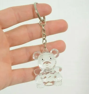 £8.94 • Buy Vintage 90s Clear White Faceted Plastic Teddy Bear With Bow Keychain Key Ring