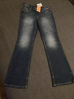 H&M Blue High Waisted Flared Jeans Size 12 With Fades • £9