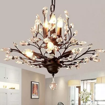 Vintage Crystal Chandelier Flower Ceiling Light Black Pendant Lighting Fixtures • $129.59