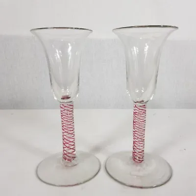 Pair Of 18th Century Style Short Stemmed Drinking Glasses Red Twist Stems  • £139