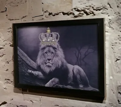 Bling 3D Effect  Lion King  Crown Made Diamonte Picture. A4 Box Frame  • £14.99