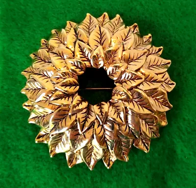 Vintage Monet Gold Tone Wreath Leaves Brooch Pin Signed • $21.99