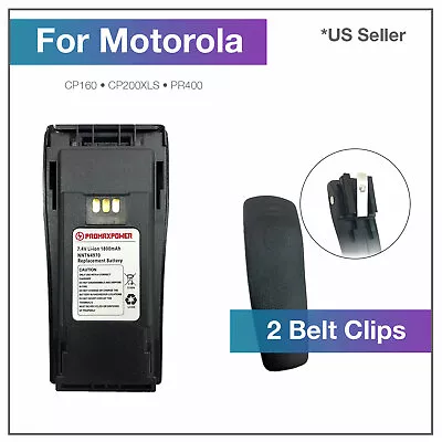 [1800mAh] Li-ion NNTN4970 Motorola Battery + 2 Belt Clips CP180 CP200 EP450 • $21.99