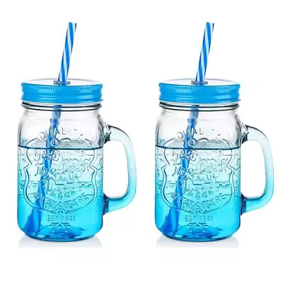 Mason Jars Cups Set Of 2Mason Jar Drinking Glasses16OZ Mason Cups With Stra... • $29.22