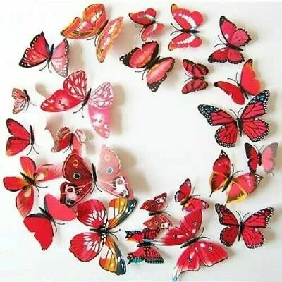 Butterfly Wall Stickers / Magnet 3D RED Art Decoration Kids Room Craft • £2.29