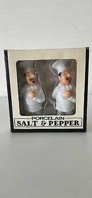 Porcelain Chef Salt And Pepper Shakers New In Original Box Unused Vintage  • $7