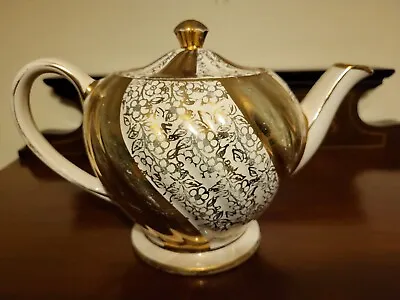Lovely Sadler Vintage Gold/White Swirl Teapot • £15