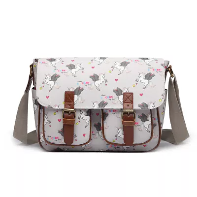 Ladies Matte Oilcloth Unicorn Satchel Girls Messenger A4 Bag School Shoulder Bag • £10.99