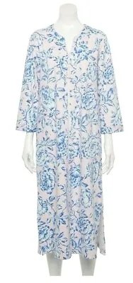 Miss Elaine Essentials Interlock Knit Long Zip  Robe NWT Size S   Blue/Pink • $19