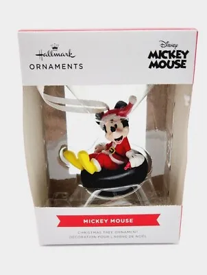 Disney Hallmark Christmas Tree Ornament Mickey Mouse On A Tire Red Santa Suit • $4