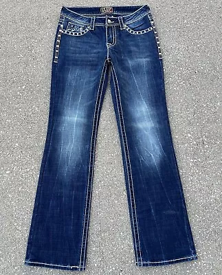 Cowgirl Up Western Jeans 29 X 33 Thick Stitch Dark Wash Bling Rodeo CGJ41103 • $14.99