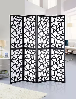 Roundhill Furniture Giyano 4 Panel Wood Frame Screen Room Divider Black • $149.04