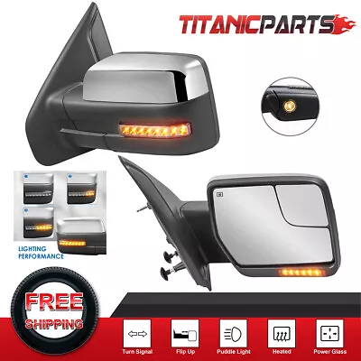 Set Power Heated Tow Mirrors For 2004-2014 Ford F-150 & Turn Signal Puddle Light • $115.92