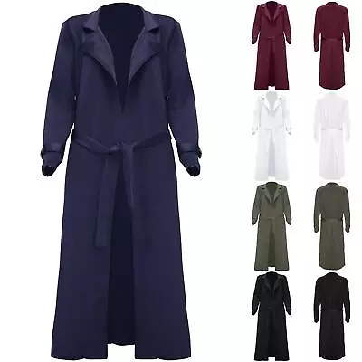 £9.99 • Buy Womens Ladies Long Sleeve Wrap Over Belted Trench Coat Duster Long Midi Cardigan