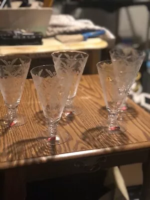 (5) Water Goblet Glasses 6 1/3”Fostoria Crystal Chintz Stunning Floral Etch • $50