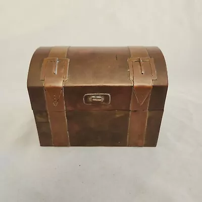 Vintage Metal Treasure Chest Pirate Suitcase Trinket Box Copper Bronze Color • $24.99