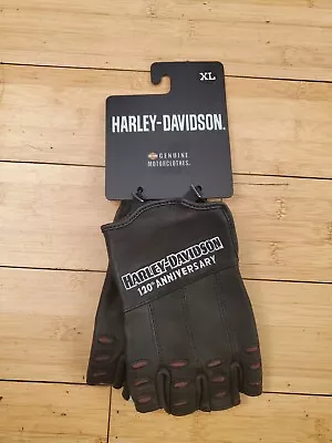 Harley Davidson Men 120th Anniversary True North Fingerless Leather Gloves Sz XL • $64.99