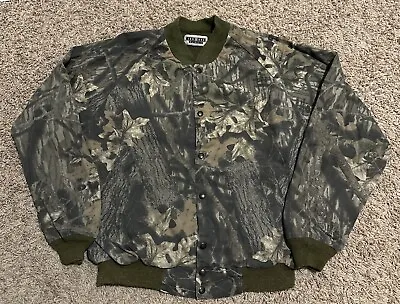 VINTAGE 90’s JERZEES OUTDOORS MOSSY OAK CAMO BOMBER JACKET Large? Button Snap • $30.97