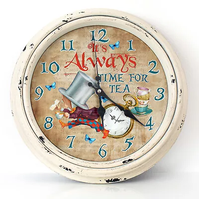 Alice In Wonderland Clock Time For Tea Hanging Wall Kitchen Round Glass KNC04 • £22.95