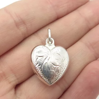 835 Silver Vintage Portugal Etched Chatelaine Heart Charm Pendant • $24.95