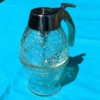 Unique Vintage Clear Glass Honey Dipper Dripper Jar Pitcher 3 Pieces Honeycomb  • $55