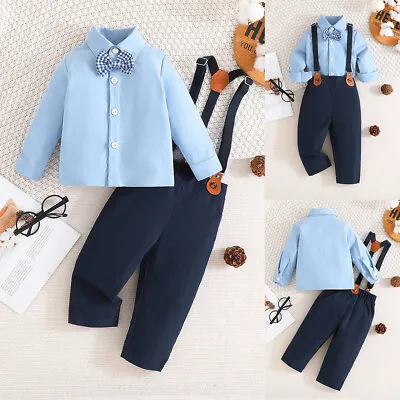 Kids Boys Gentleman Outfits Suit Casual Tops Long Pants Baby Toddler Clothes Set • £9.99