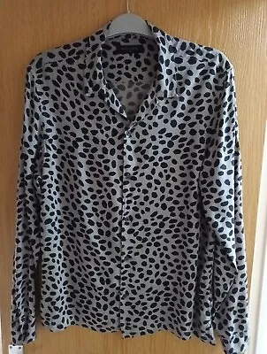 ALL SAINTS Shirt Mens Unisex Large Grey &Black Piero L/S Viscose Leopard Print  • £34.99