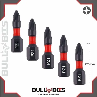 5 X 25mm PZ1 POZI No.1 Impact Screwdriver Driver Drill Bit Magnetic 1/4  25mm • £2.99