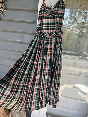 VTG 50s Party Dress Prom Dress Maxi Pink Blue Plaid Sz S • $80