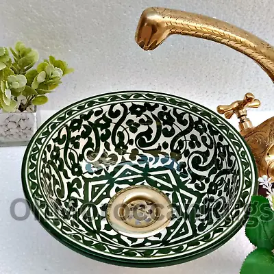 Ceramic Bowl Vessel Sink Bathroom Ceramic Handmade Painted Moroccan Washbasin • $180