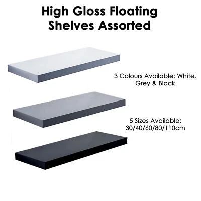 £28.95 • Buy Modern HIGH GLOSS Shelf Floating Wall Shelves White Black Grey Bookcase Display